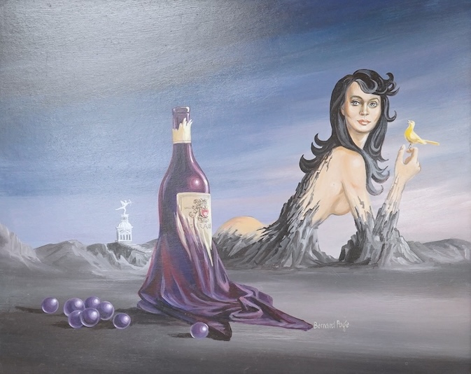 Bernard Page (1927-1988), 'Wine, Women & Song', signed, surreal oil on board, 39 x 49cm